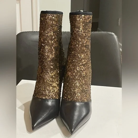 Balmain Bronze/gold and black Sequins booties - Picture 1 of 5